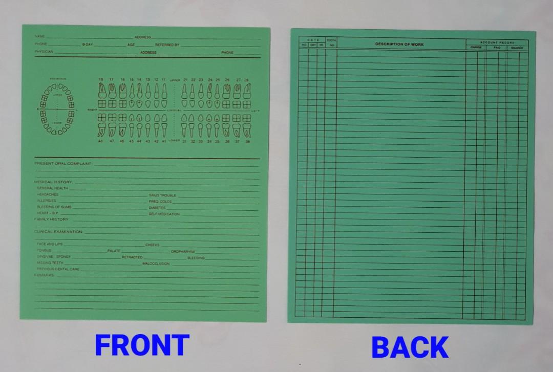 Dental Patient Record Card Green (PHP 5 per piece), Health