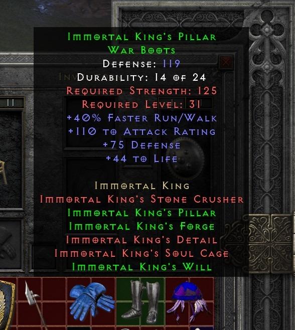 Diablo 2 Immortal King's Soul Cage Armor With Socket, Helm,Glove,Boots