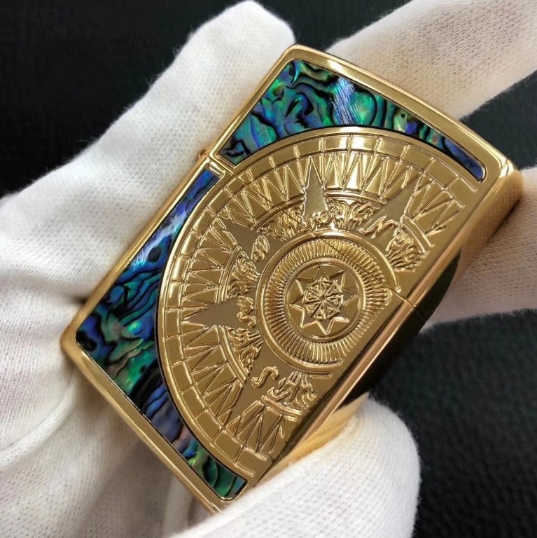 Gold Inlay Shell Compass Zippo Lighter, Hobbies & Toys, Stationery ...