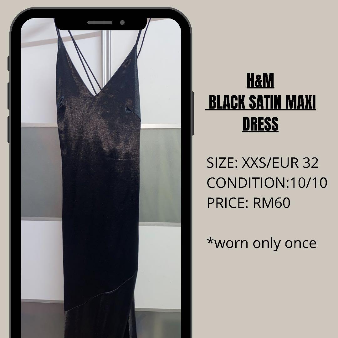 H\u0026M Black Satin Maxi Dress, Women's 