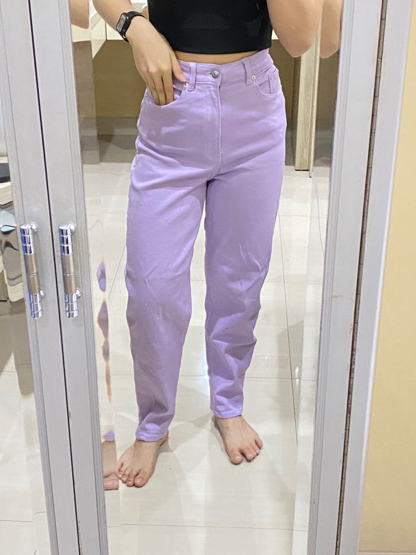 H\u0026M Lilac ungu mom jeans, Fesyen Wanita 