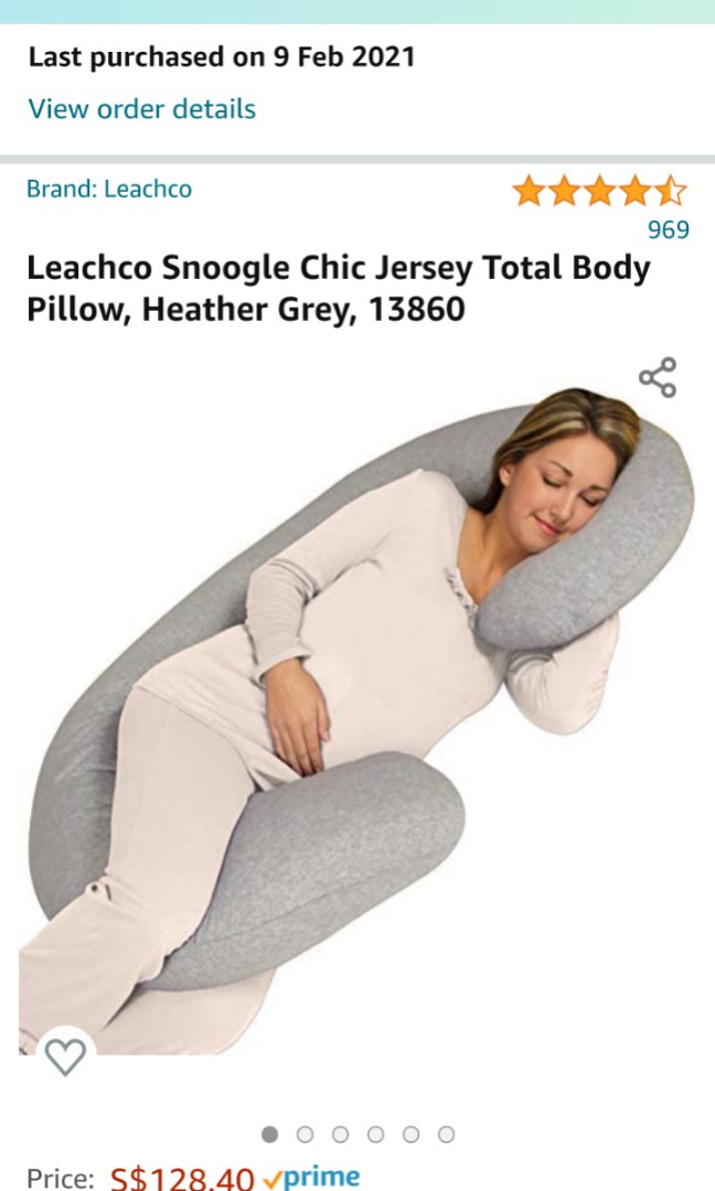 Leachco Snoogle Chic Jersey Total Body pregnancy Pillow Heather Grey Babies Kids Maternity Care on Carousell