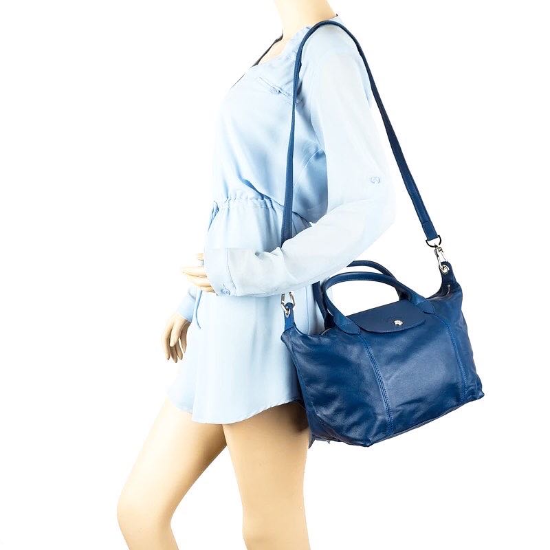 blue leather bag