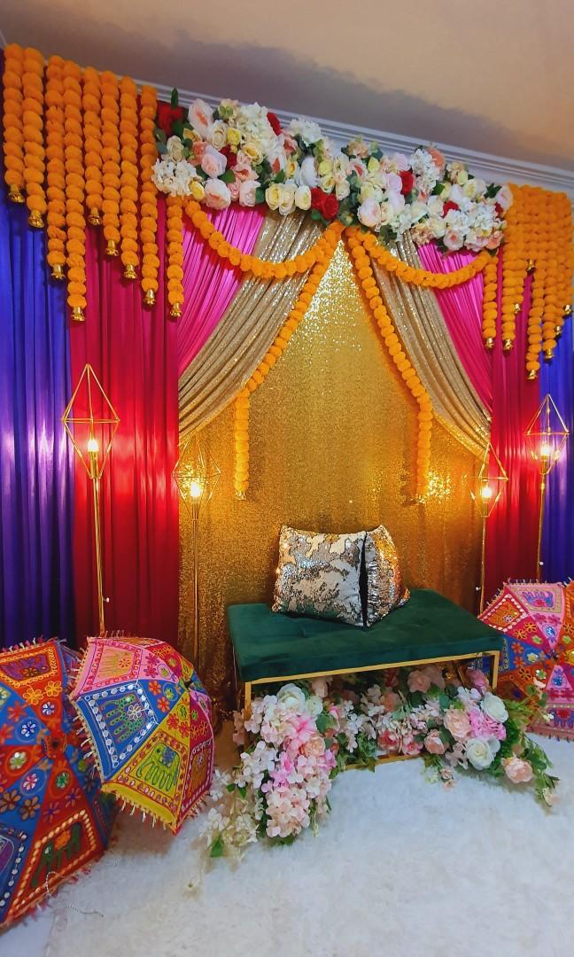 MEHNDI STAGE WEDDING Backdrop Hire Indian Henna Party Mendhi jaggo dholki  party £25.00 - PicClick UK
