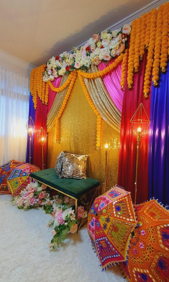 Amazon.com: Sellplus Backdrop Setup for Mehndi, haldi, Marrige, Pooja,  ganpati, Home Decoration Combo of Marigold Strings (Set 8) : Home & Kitchen