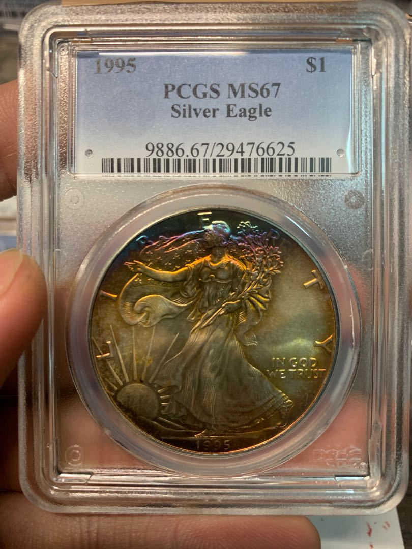 PCGS.1995美國鷹揚銀幣MS67五彩美包漿, 興趣及遊戲, 收藏品及紀念品