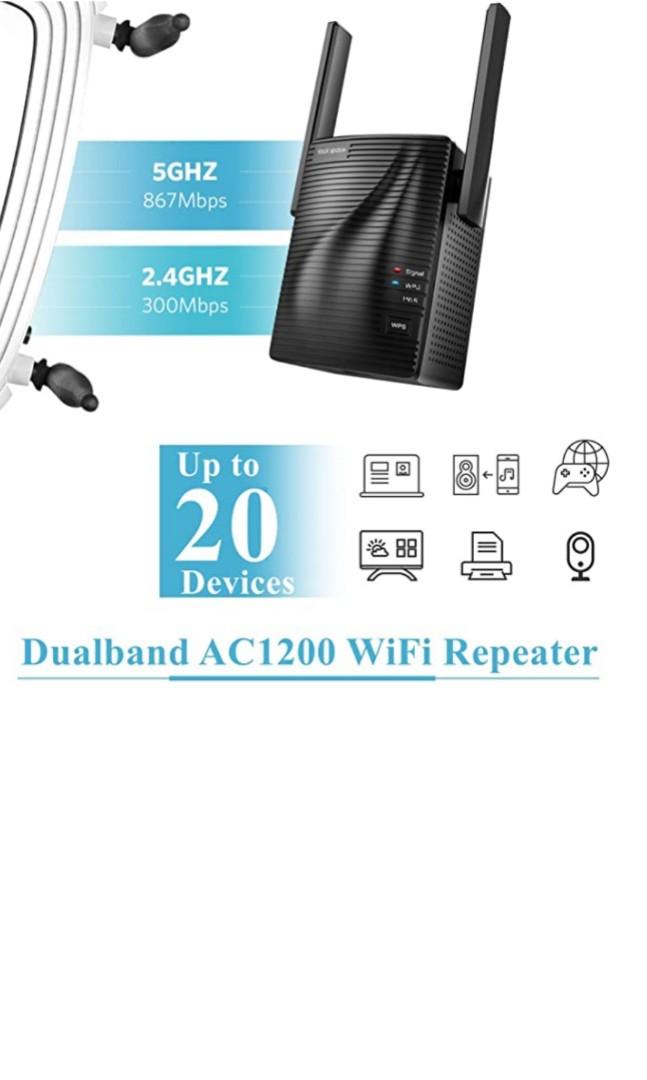 Rockspace AC1200 WiFi Range Extender, 1200Mbps Dual Band WiFi booster