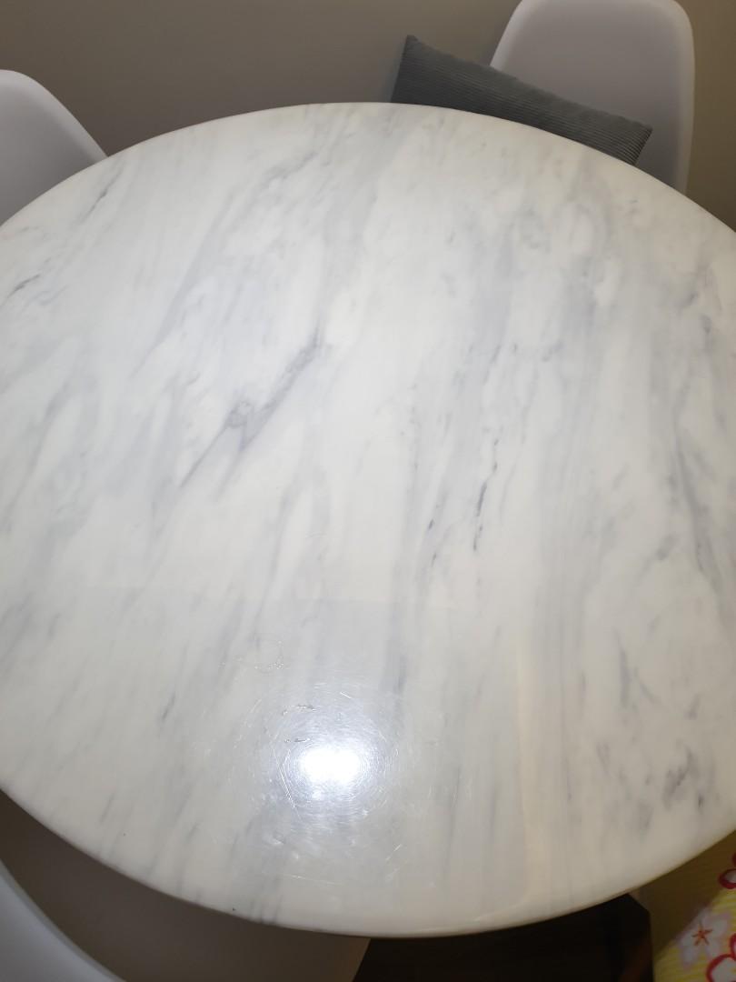 Round marble table with rose gold legs + 4 chairs, Furniture & Home