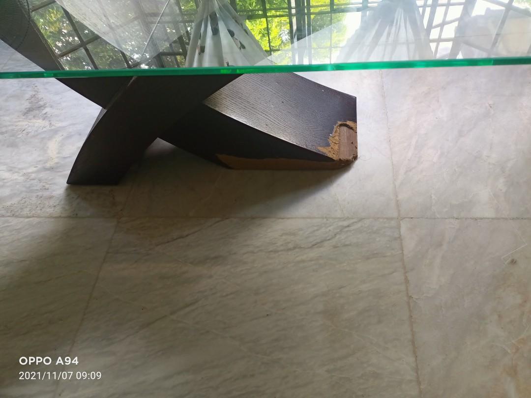 RUSH! Big thick glass,wood base Center Table, 47" x 28" Lower Antipolo