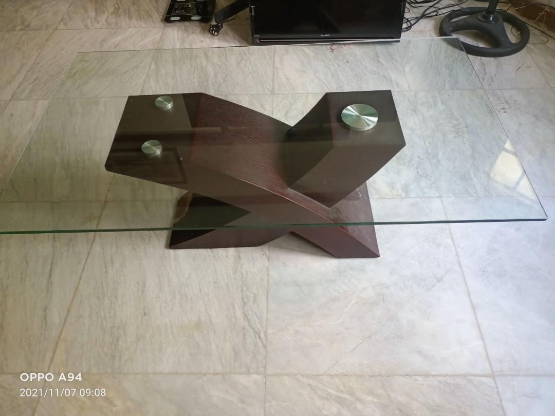 RUSH! Big thick glass,wood base Center Table, 47" x 28" Lower Antipolo