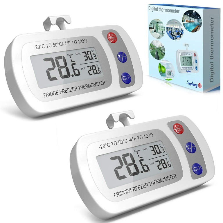 ORIA 2pcs Refrigerator Thermometer Digital Waterproof Fridge Freezer Room  Thermometer Max/Min Record with Magnet and Hook Back