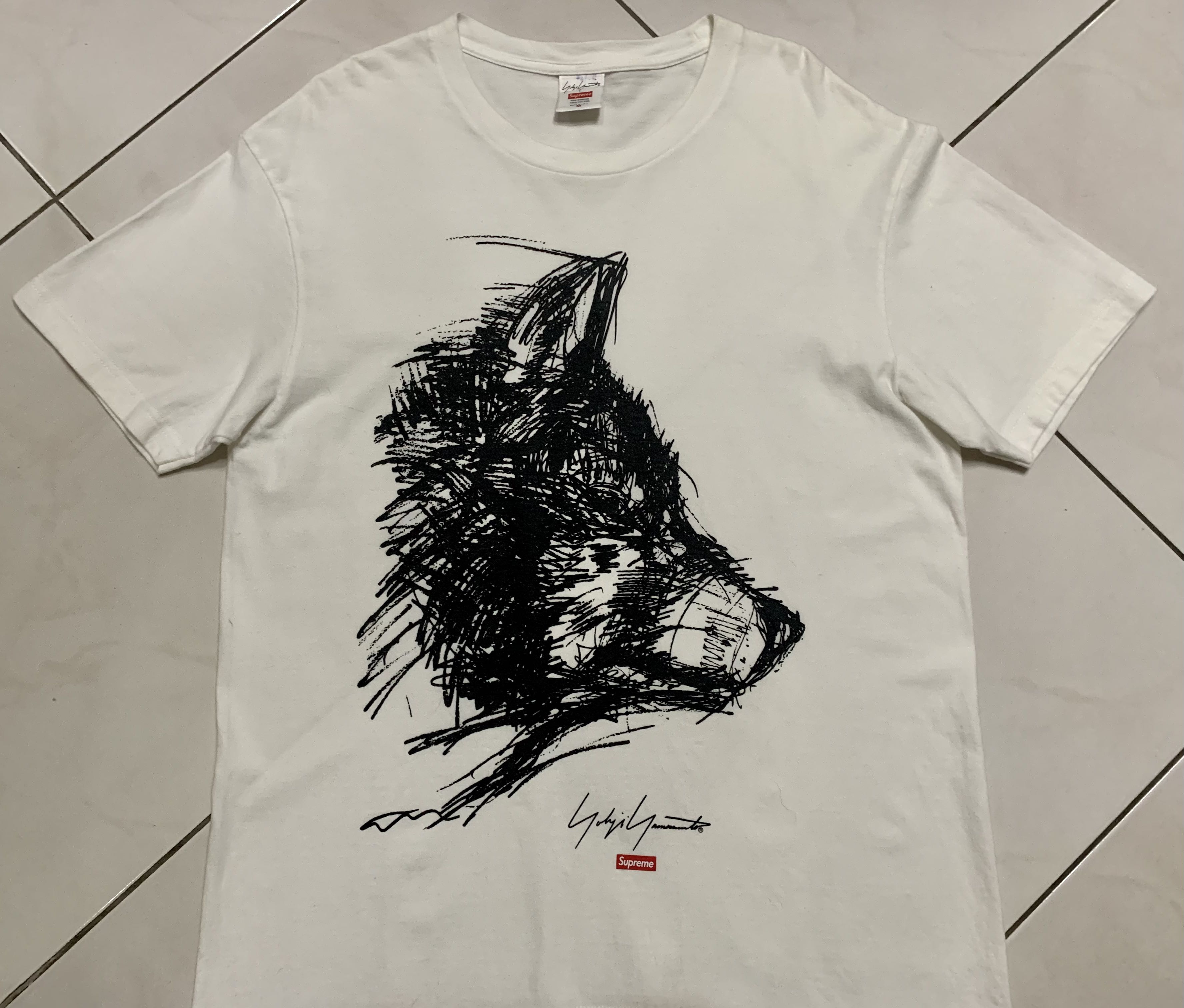 Supreme yohji yamamoto scribble wolf tee white clearance