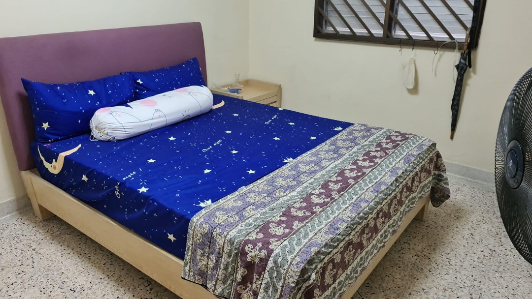 Used IKEA Queen Size Bedding Set with Free Ottoman Sofa, Furniture