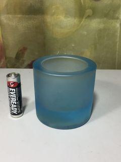 vintage 2.5 inches Thick Blue Frosted Glass Candle Holder