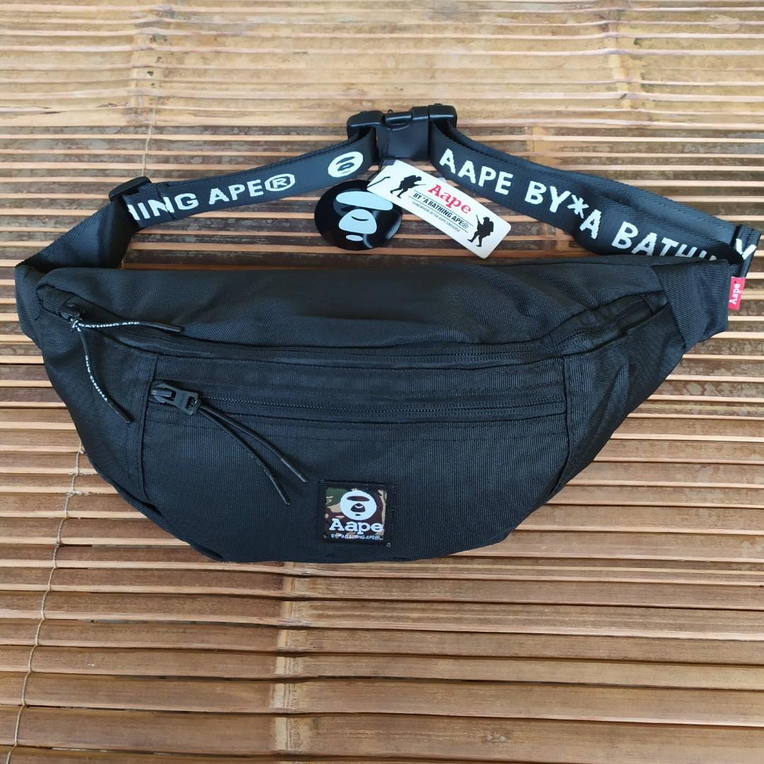 WAISTBAG AAPE BY BATHING APE IMPORT BLACK Fesyen Pria Tas