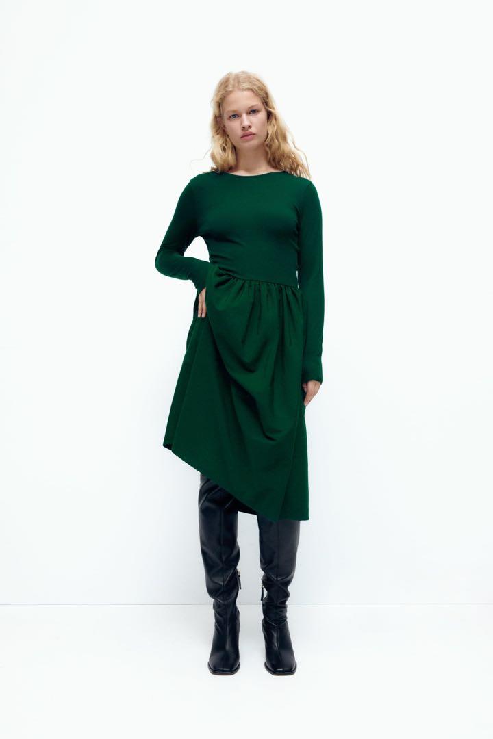 Zara dark green sales dress