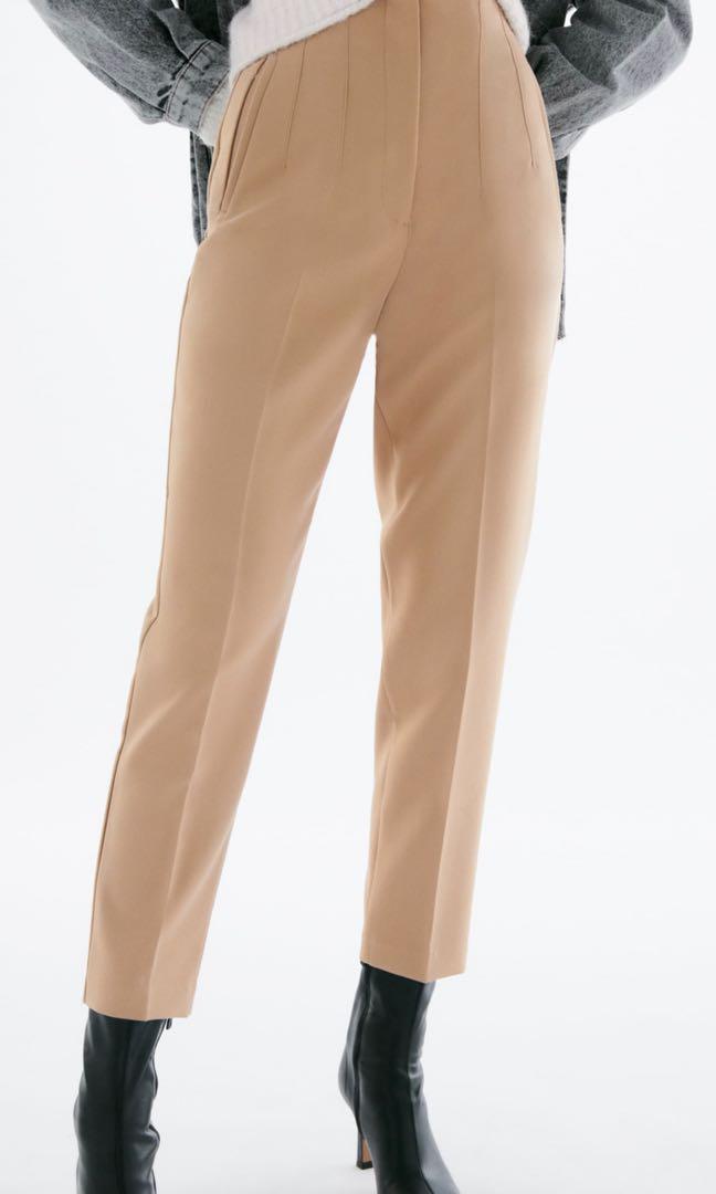 Zara High Waist Trousers in Camel (Size S)