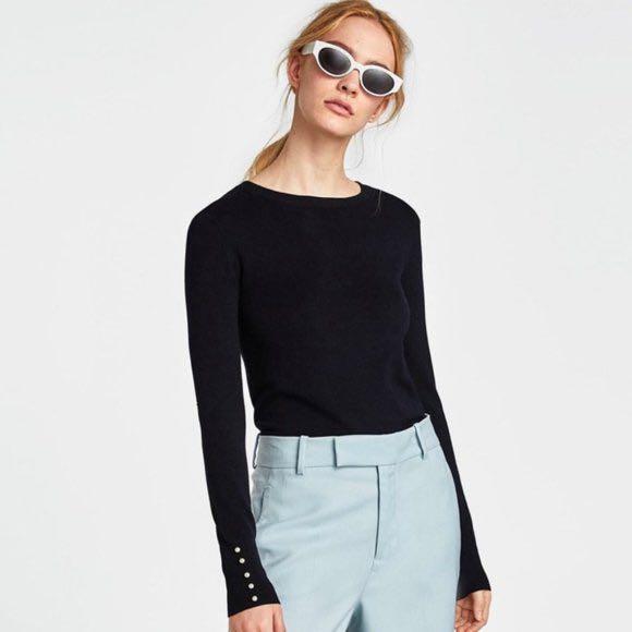 Zara sweater hotsell with pearl cuffs