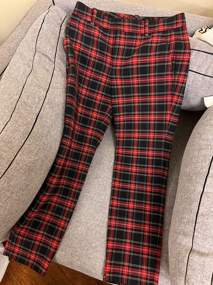 Red and black plaid women's pants outlet