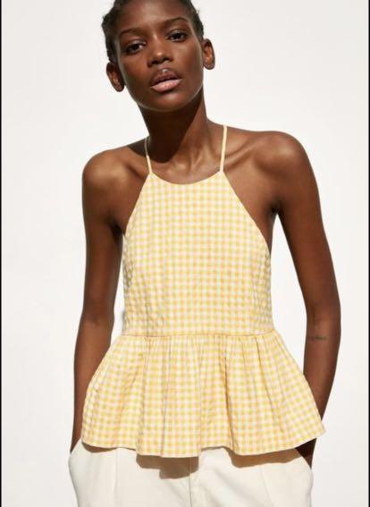 Zara Yellow Gingham Tieback Top Women s Fashion Tops Blouses on Carousell