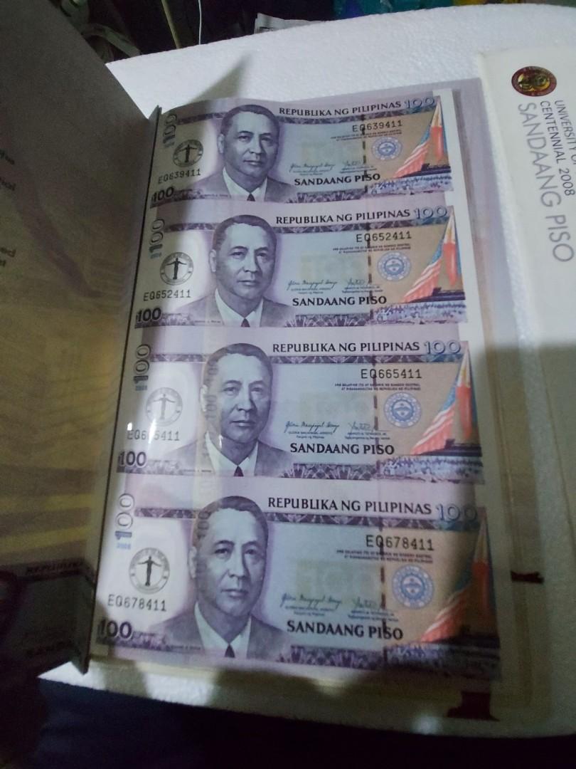 4 100 piso UP uncut mint in folder hard to find (Category: Currency) located in Manila. Submitted by icollect888 (Listing ID 1121313049, Image 3). Description: rare 4 uncut sheet paper bill 100 piso mint in folder bdo g cash payment are accepted grab lalamove at buyers expense..