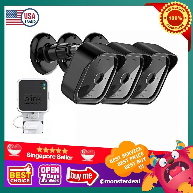 Weatherproof Protective Cover and 360 Degree Adjustable Mount with Blink Sync Module 2 Outlet Mount for All-New Blink Outdoor Indoor Security Camera System Blink Outdoor Wall Mount Black, 3 Pack Weatherproof Protective Cover and 360 Degree Adjustable Mount with Blink Sync Module 2 Outlet Mount for All-New Blink Outdoor Indoor Security Camera System Blink Outdoor Wall Mount Black, 3 Pack