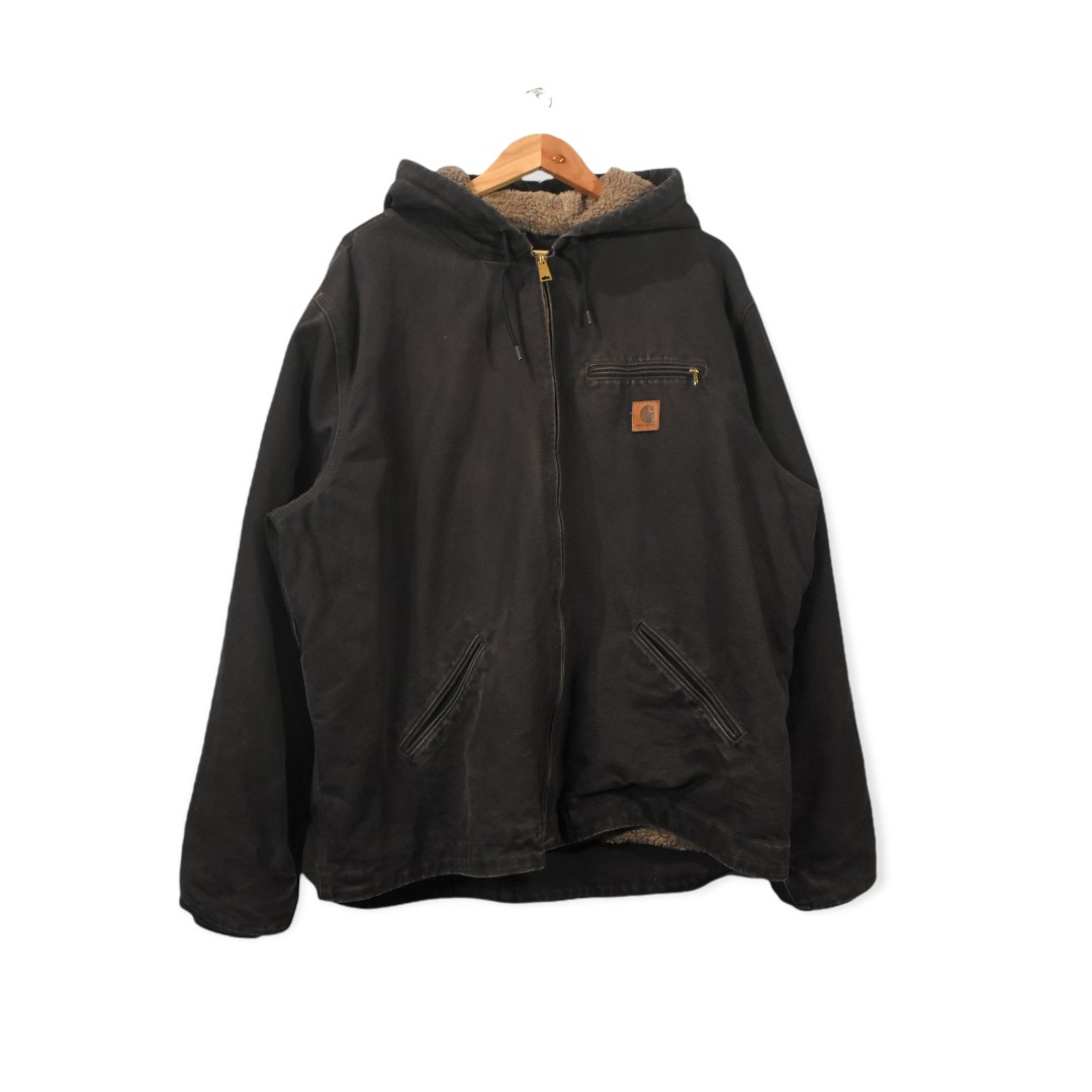 Carhartt J141 Dark Brown Sherpa Lined Sierra Zip Hoodie Jacket Men S Fashion Coats Jackets