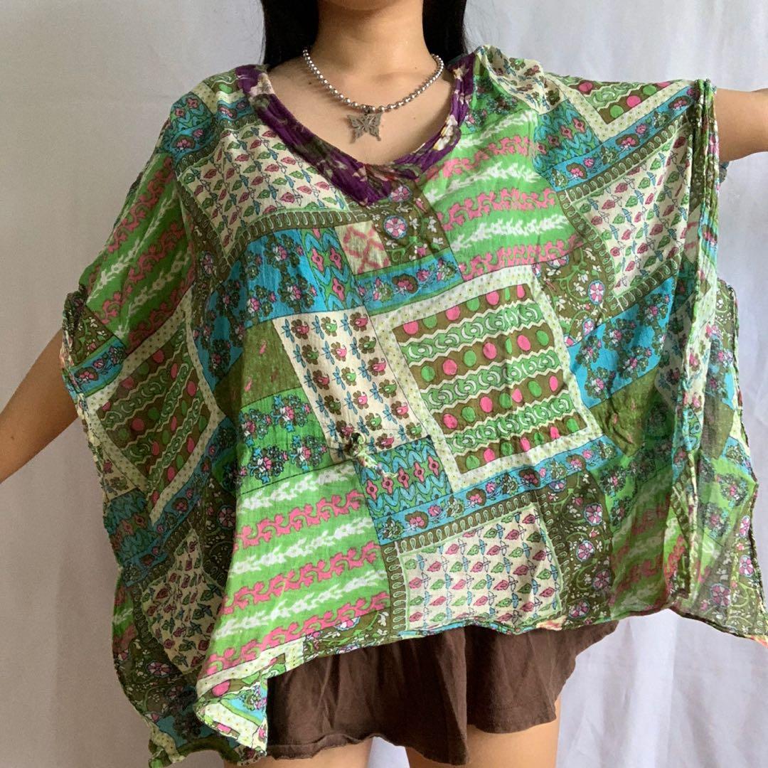 Cottage core Fairy Floral Green Poncho 