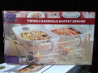 Double Food Warmer Casserole with Metal Stand and Glass Lid