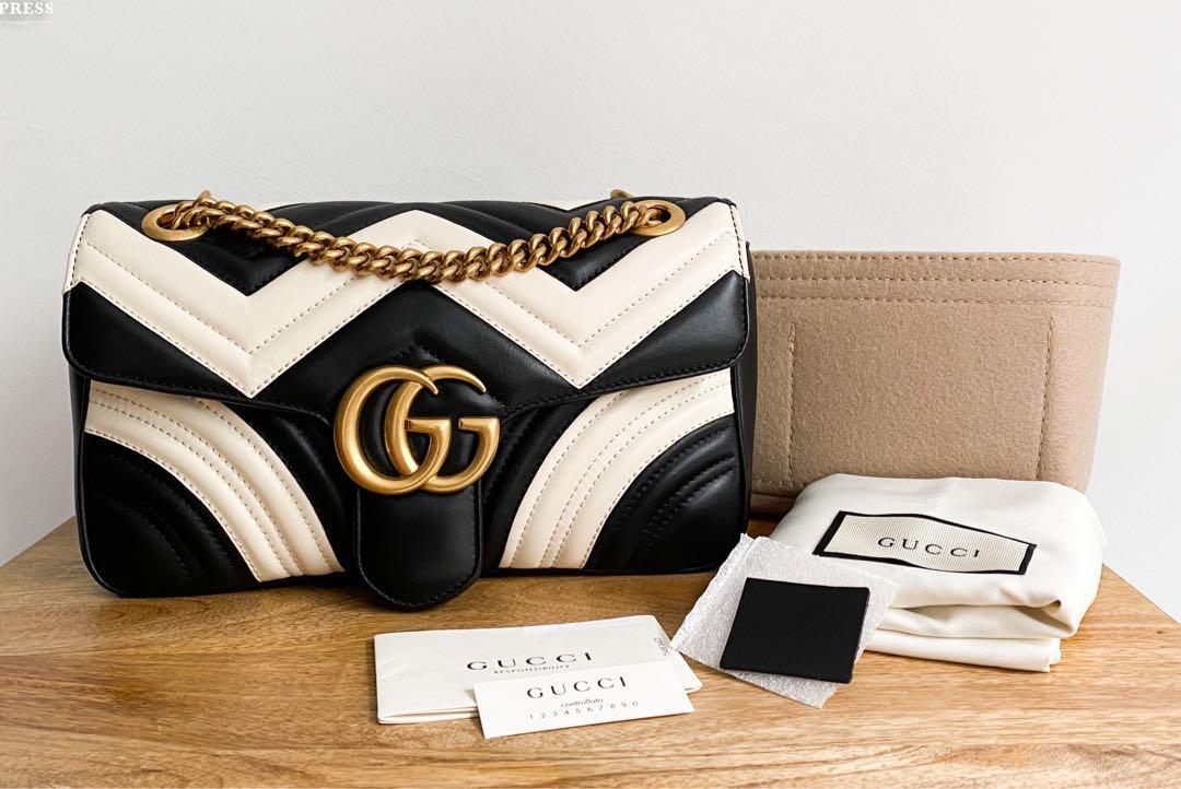 Gucci marmont chevron black and sale white
