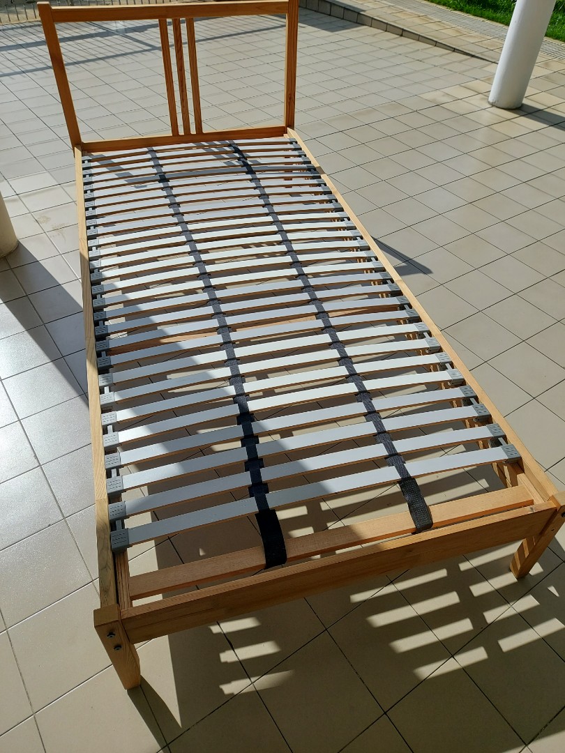 Ikea bed with mattress and slated supports, Furniture & Home Living