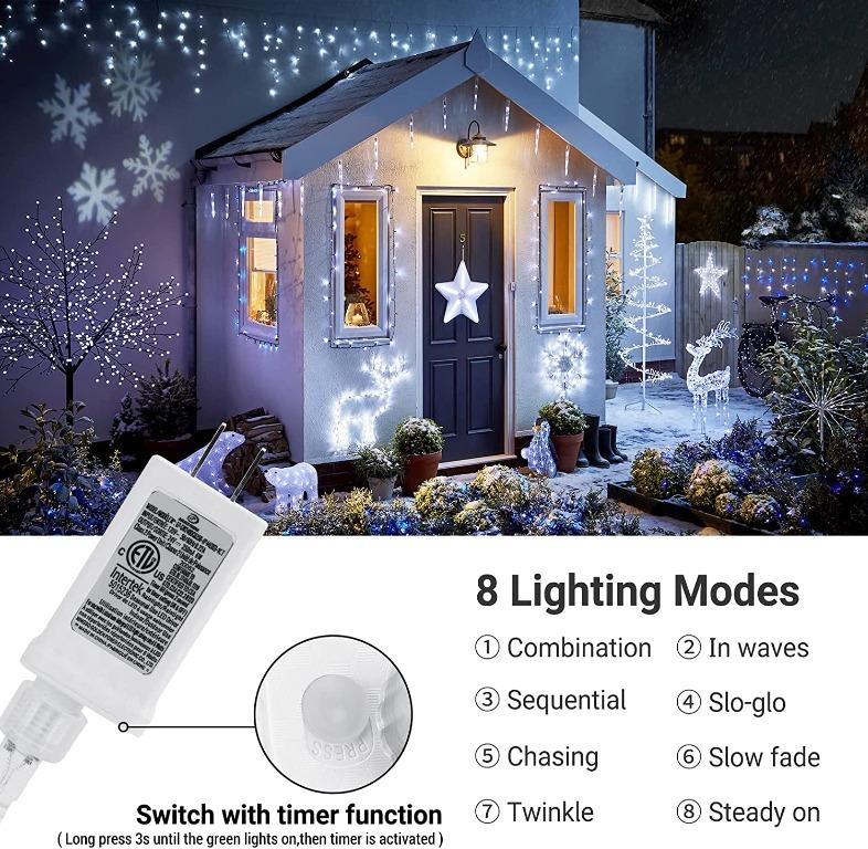 Joomer LED Icicle Lights,300 LED 19.6Ft Modes with 60 Drops,Icicle  Christmas Lights with Timer,Waterproof Connectable Outdoor String Lights  for Holiday,Christmas,Wedding Decorations (White) [1143], Furniture  Home  Living, Lighting  Fans, Lighting