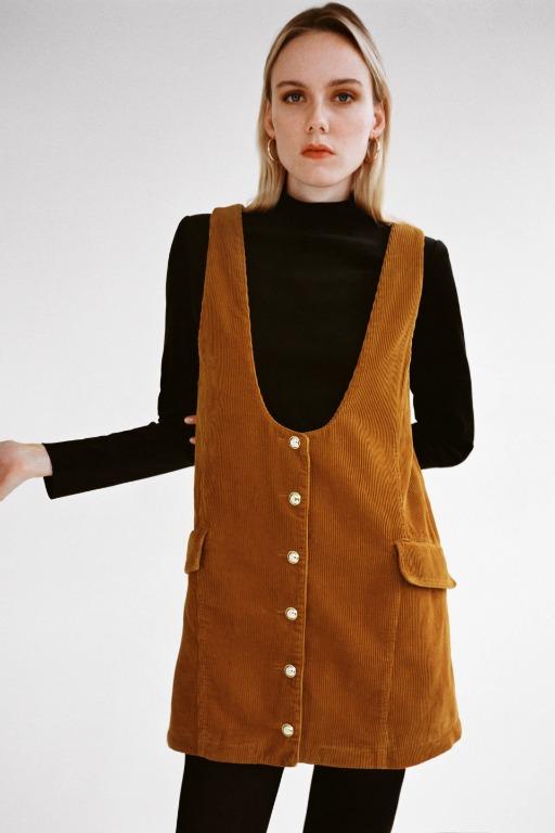 Corduroy pinafore dress online zara