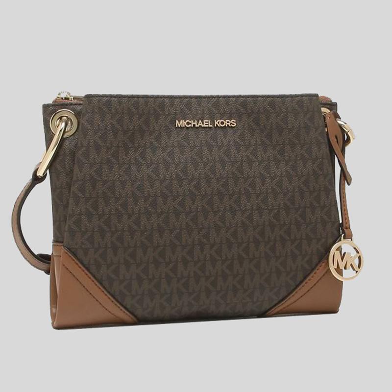 Michael Kors Nicole large logo cross body bag in Signature brown