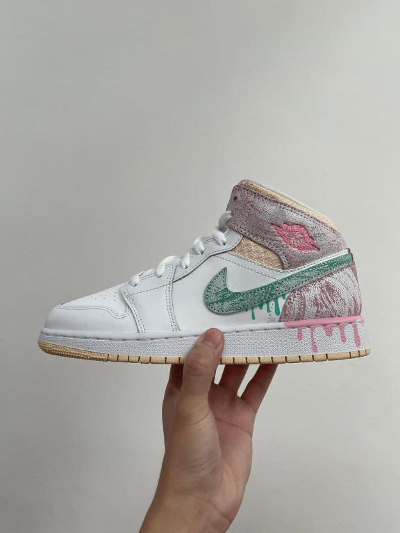 Nike Air Jordan 1 Mid Paint Drip "Ice Cream" GS, Men's Fashion