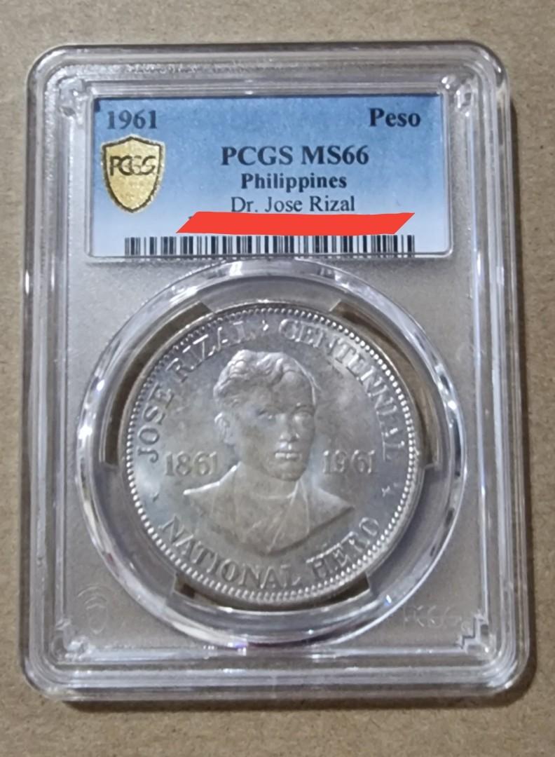 PCGS MS 66 1961 Jose Rizal Centennial Silver Coin (Category: Currency) located in Quezon City. Submitted by virg1 (Listing ID 1124510741, Image 1). Description: One of the 2 highest graded sample of this coin commemorating the Centennial anniversary of the national hero of the Philippines.