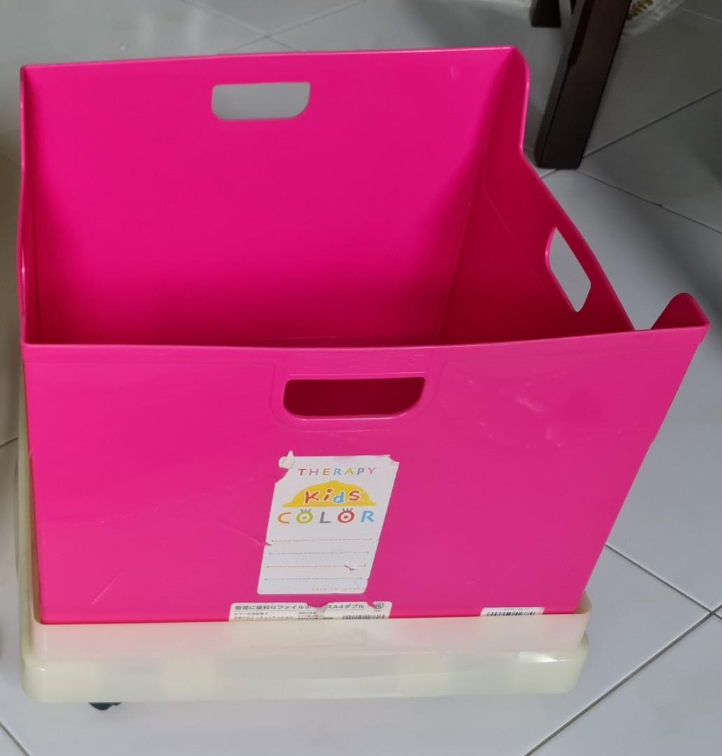 Pink plastic storage box with wheels, Furniture & Home Living, Home ...