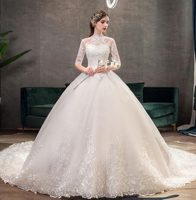 White mesh sale wedding dress