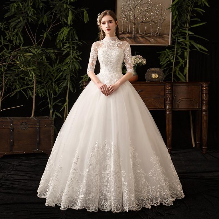 pre order white long sleeve cheongsam fishtail Wedding bridal