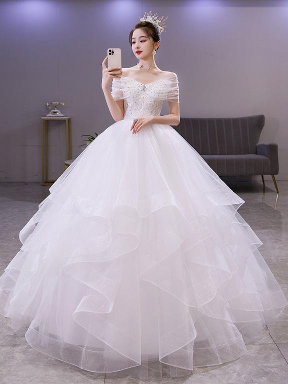 pre order white off shoulder ruffle Wedding bridal dress gown RB2388