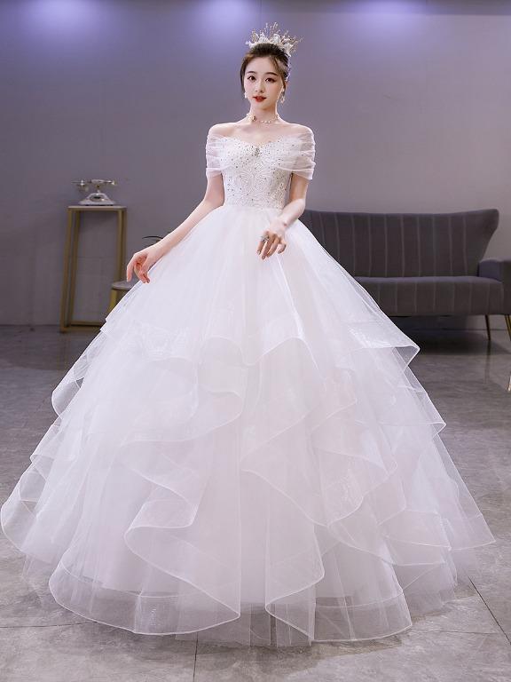 White off the shoulder ball gown on sale