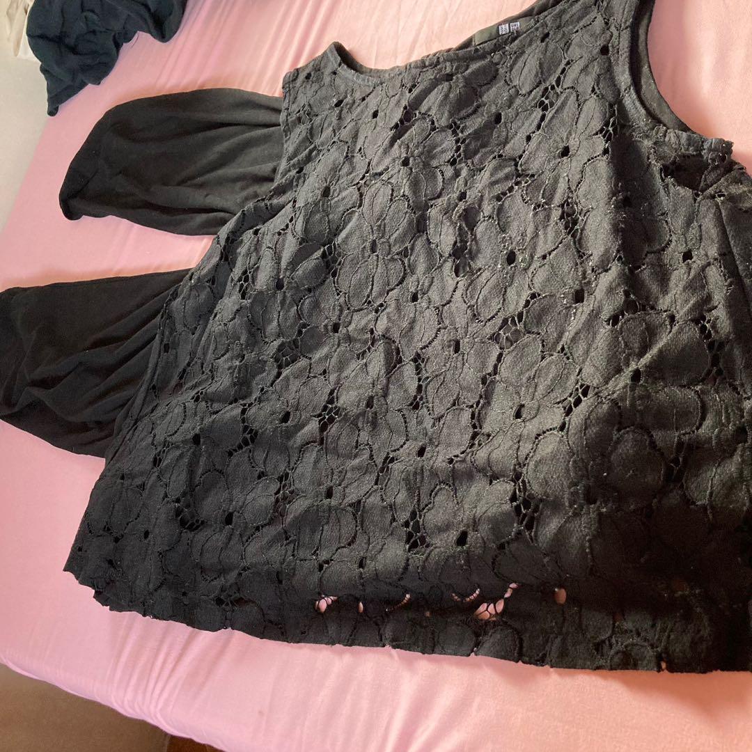 Uniqlo Black Lace Overalls, Women's Fashion, Dresses & Sets, Jumpsuits