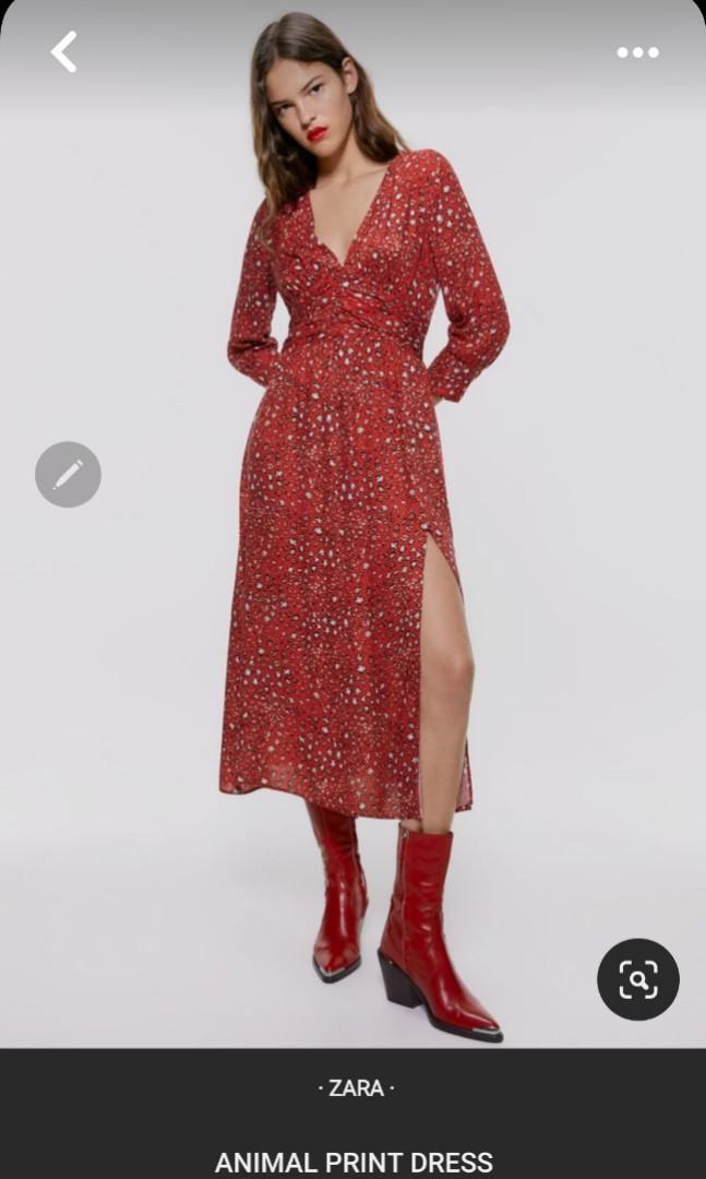 Red animal print dress zara outlet
