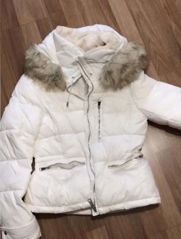 ZARA Trf White Water Resistant Winter Jacket with Detachable Hood
