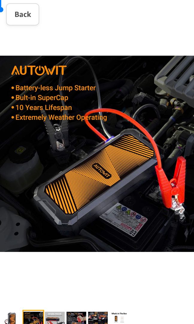 autowit SuperCap 2 Lite 12V Batteryless Jump Starter (Up to 5.0L Gas, 3