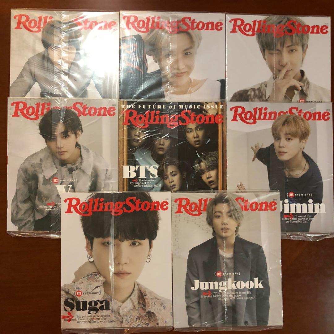 BTS Rolling Stone Magazine Set (Category: Magazines) located in Paranaque City. Submitted by theartoflettinggo (Listing ID 1124610513, Image 1). Description: BTS Rolling Stone Magazine Set - includes 8 magazines and 1 box (1 for each member and 1 group cover) Official, brand new, complete and on hand! All magazines are sealed, box was just opened to take photos of the covers inside. Purchased and shipped from Rolling Stone US..