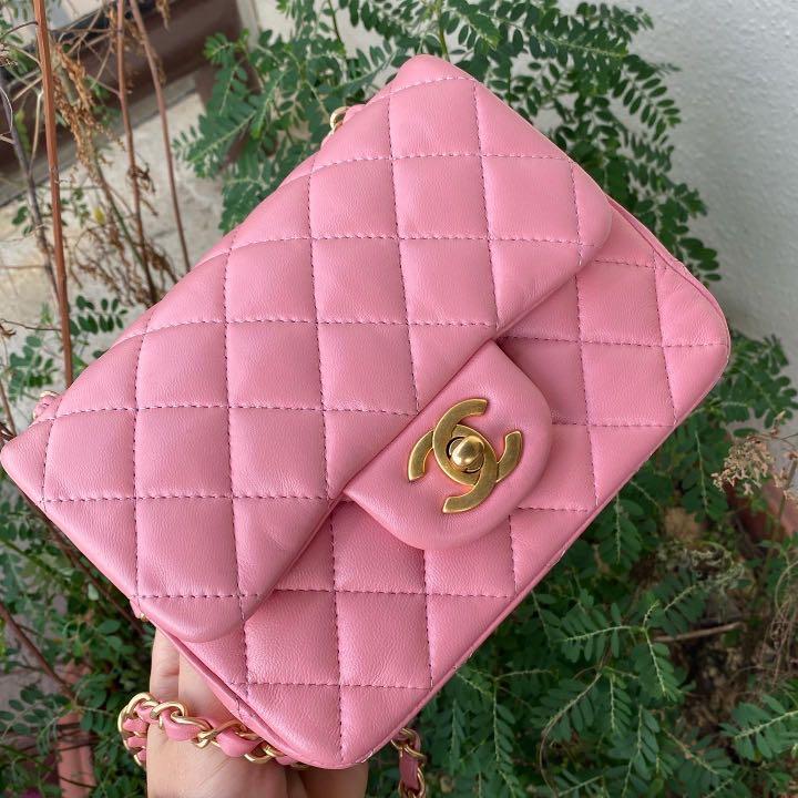 Chanel 19S baby pink mini square, Luxury, Bags & Wallets on Carousell