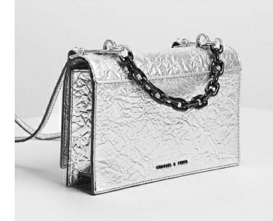 Charles Keith Silver Single Chain Handle Push Lock Bag