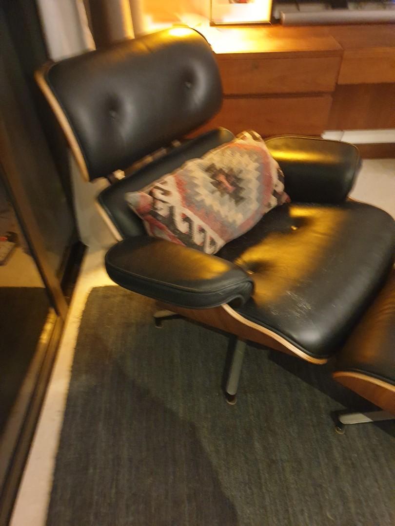 Classic black leather Eames chair, Furniture & Home Living, Furniture