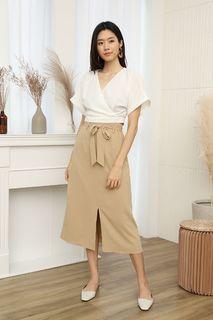 Dear Lyla Faye Midi Slit Skirt #MadeByDearLyla (Tan) Size L *Defect